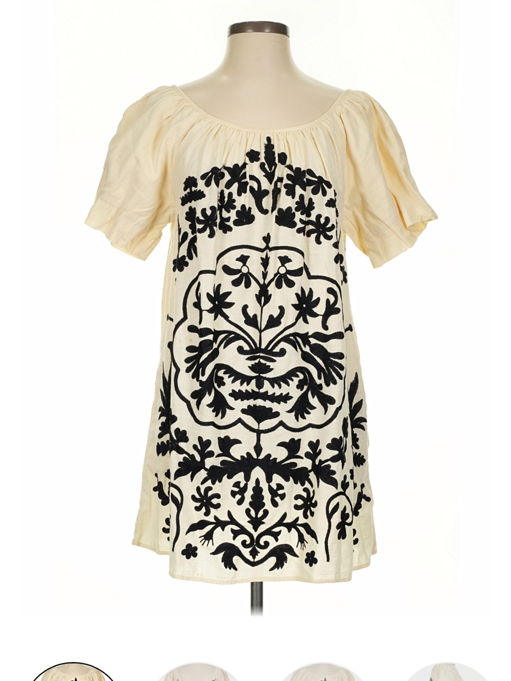 Free People Embroidered Cream Dress with Black Floral Motif